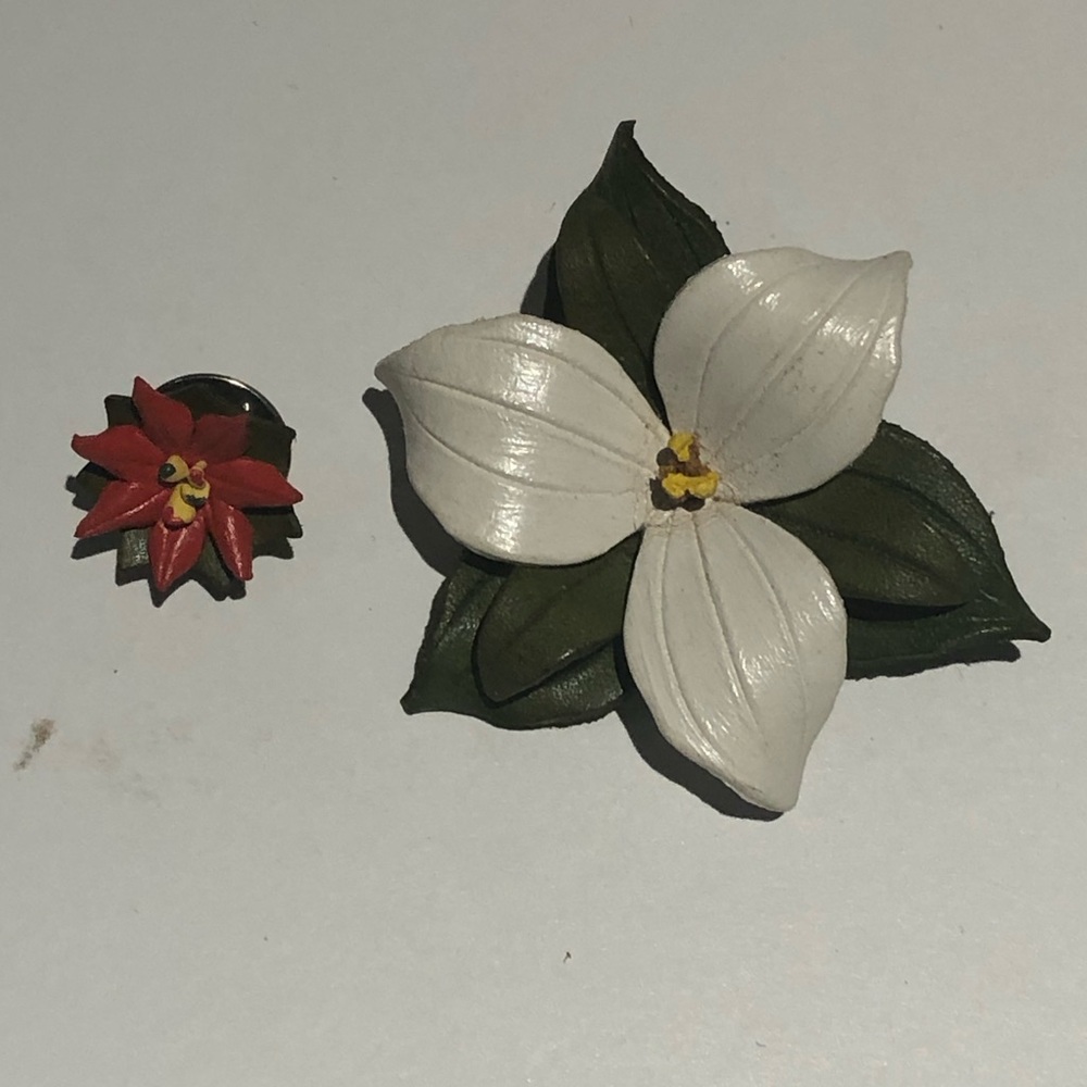 Vintage leather flower brooches